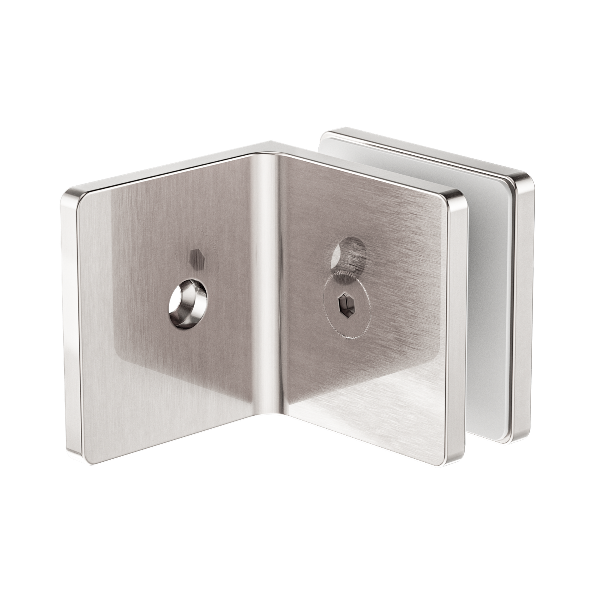 Nero 90 Degree Glass To Wall Bracket 10mm Glass, Brushed Nickel