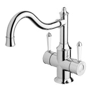 Phoenix Nostalgia Twin Handle Sink Mixer 230mm Shepherds Crook, Chrome/White