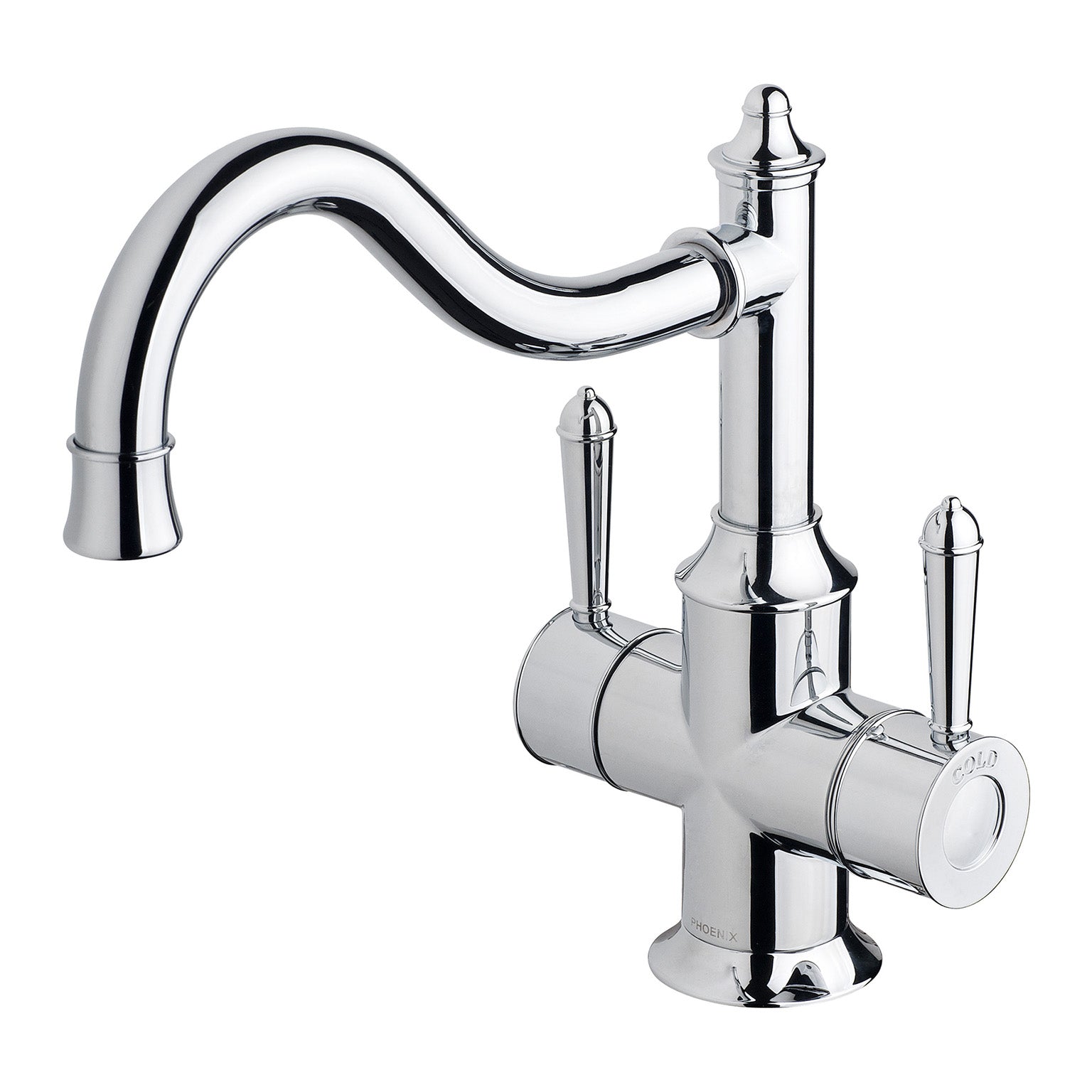 Phoenix Nostalgia Twin Handle Sink Mixer 230mm Shepherds Crook, Chrome