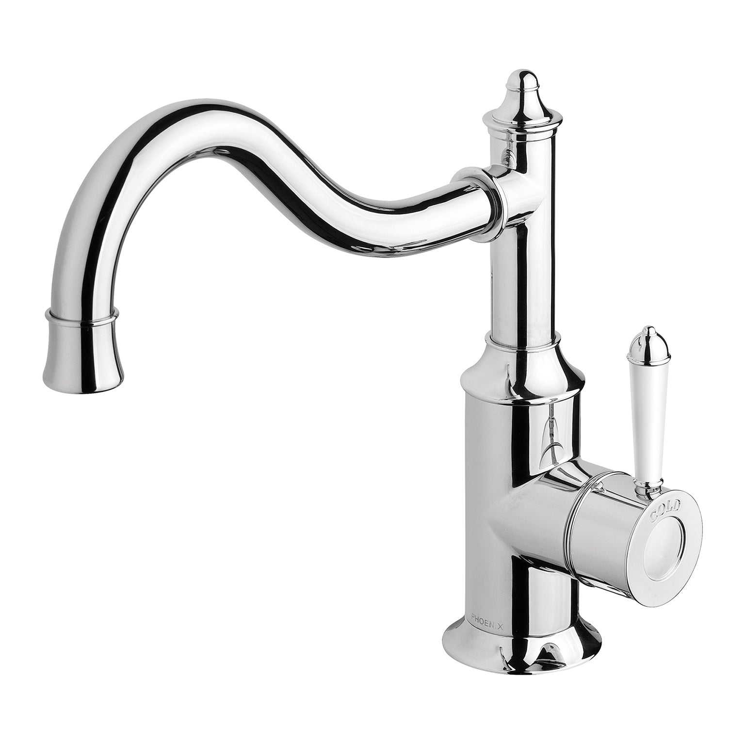 Phoenix Nostalgia Sink Mixer 230mm Shepherds Crook, Chrome/White
