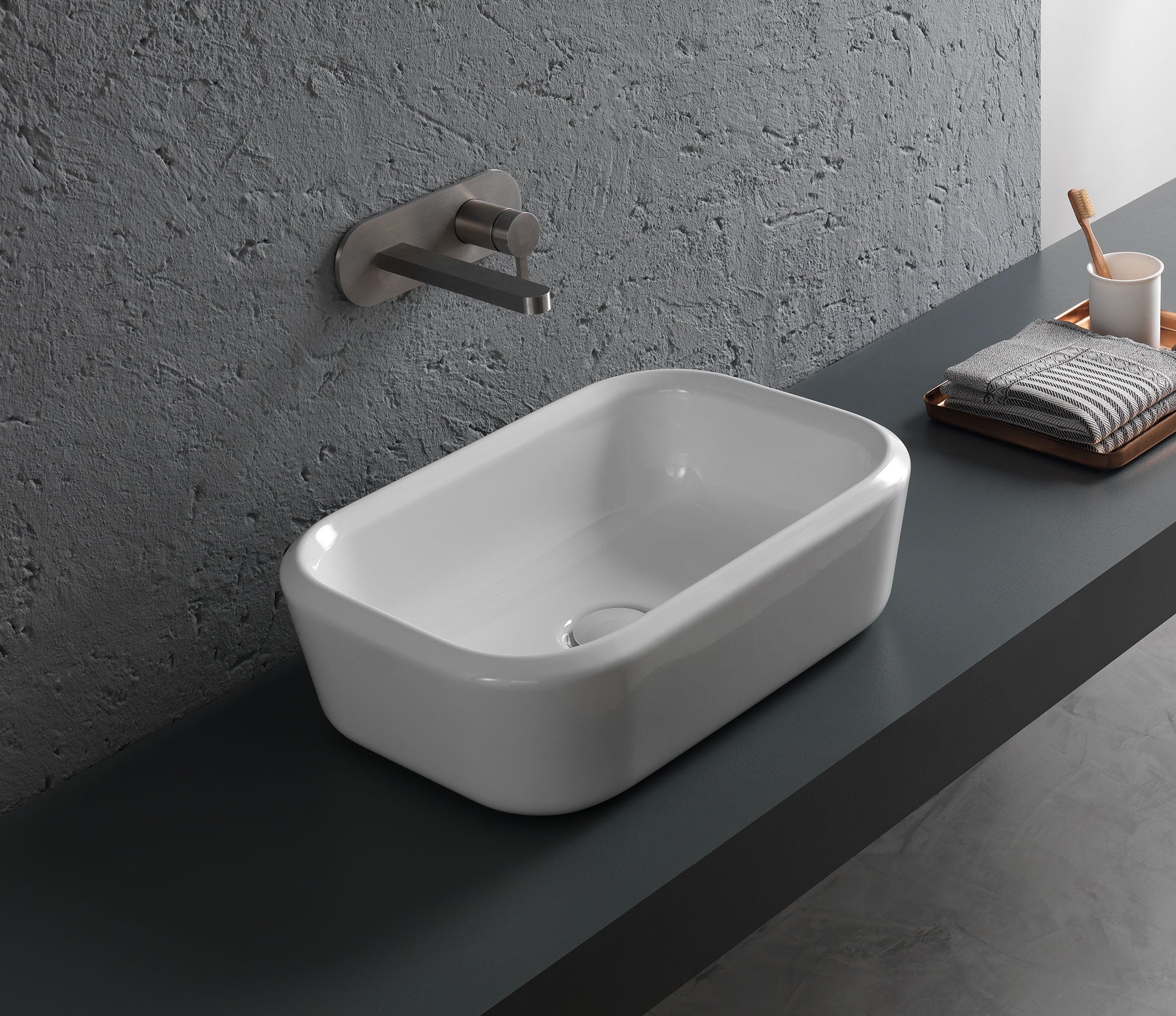Studio Bagno Pencil Rectangle Bench Basin - Gloss White