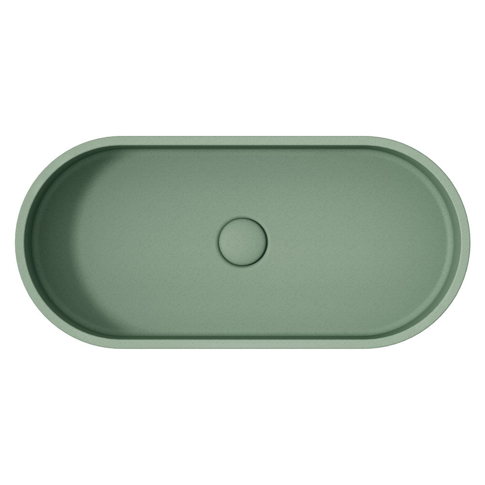 Fienza Jada Concrete Pill Basin Above Counter 600 x 280 x 120mm Sage, Gloss White