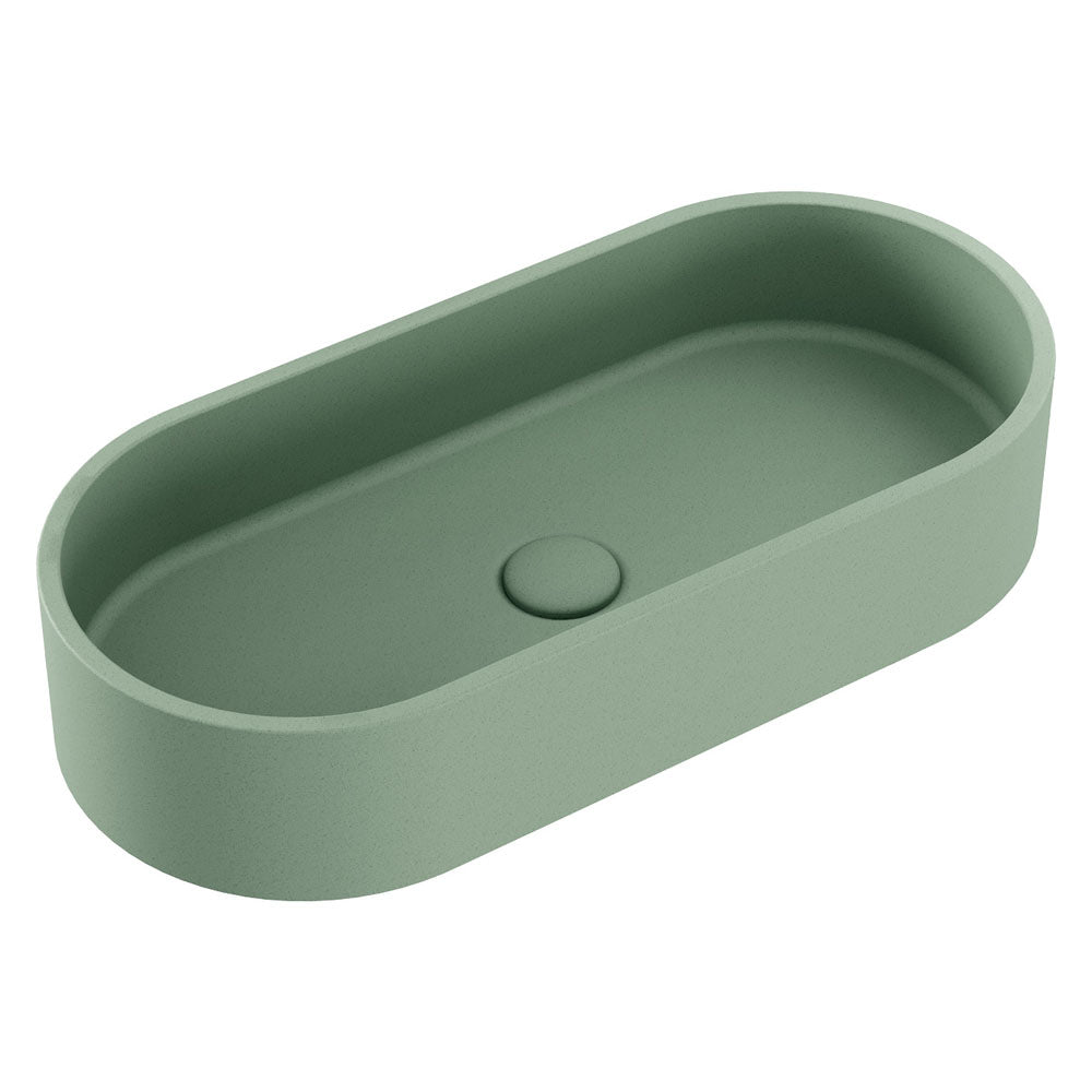 Fienza Jada Concrete Pill Basin Above Counter 600 x 280 x 120mm Sage, Gloss White