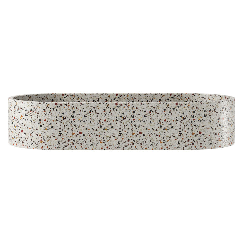 Fienza Jada Concrete Pill Basin Above Counter 600 x 280 x 120mm Terrazzo, Gloss White