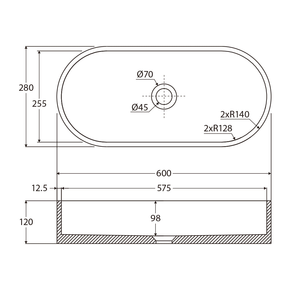 Fienza Jada Concrete Pill Basin Above Counter 600 x 280 x 120mm, Warm Grey