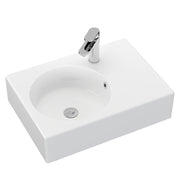 Fienza Reba Ceramic Wall Hung Basin Left Hand Bowl with Overflow 1TH 600 x 425 x 168mm, Gloss White