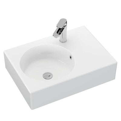 Fienza Reba Ceramic Wall Hung Basin Left Hand Bowl with Overflow 1TH 600 x 425 x 168mm, Gloss White