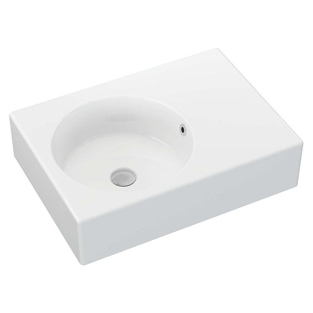 Fienza Reba Ceramic Wall Hung Basin Left Hand Bowl with Overflow NTH 600 x 425 x 168mm, Gloss White