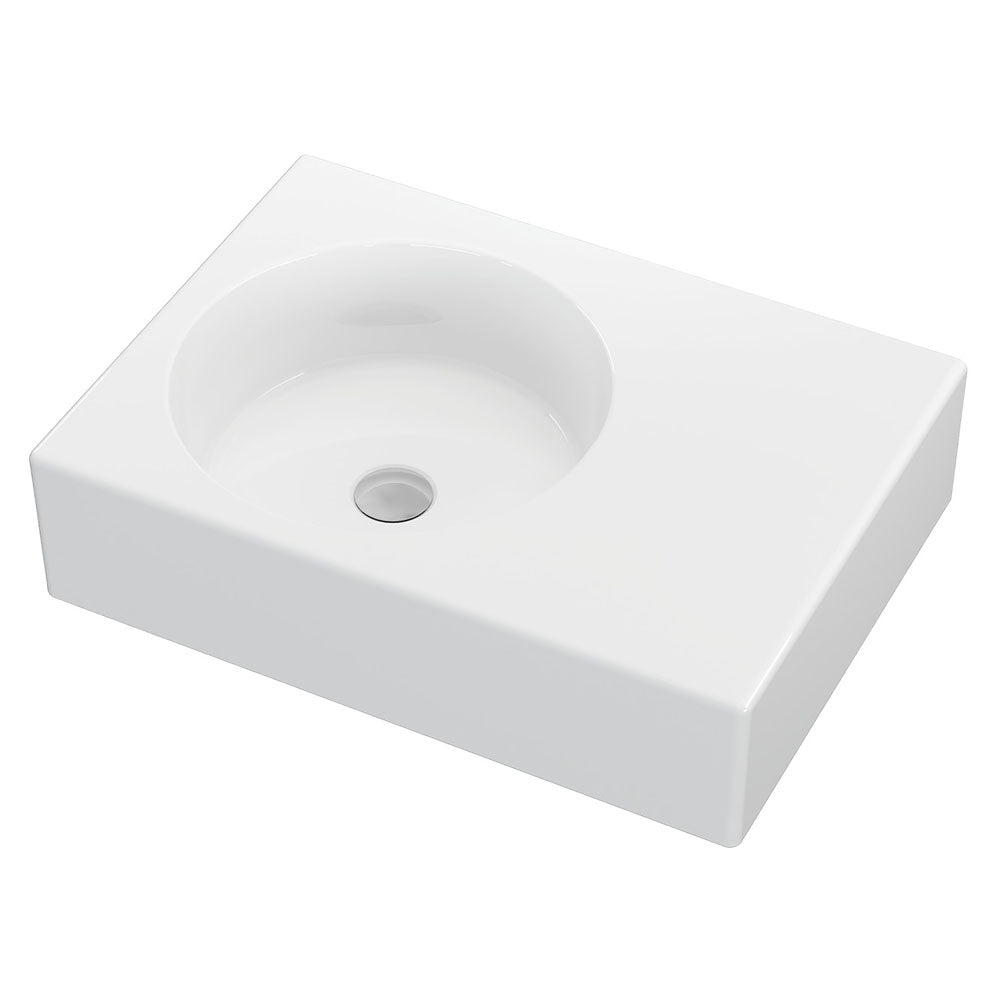 Fienza Reba Ceramic Wall Hung Basin Left Hand Bowl with Overflow NTH 600 x 425 x 168mm, Gloss White