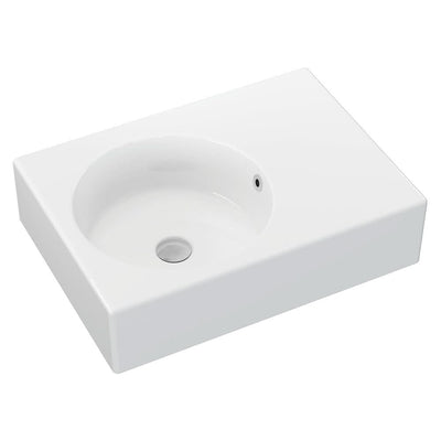Fienza Reba Ceramic Wall Hung Basin Left Hand Bowl with Overflow NTH 600 x 425 x 168mm, Gloss White