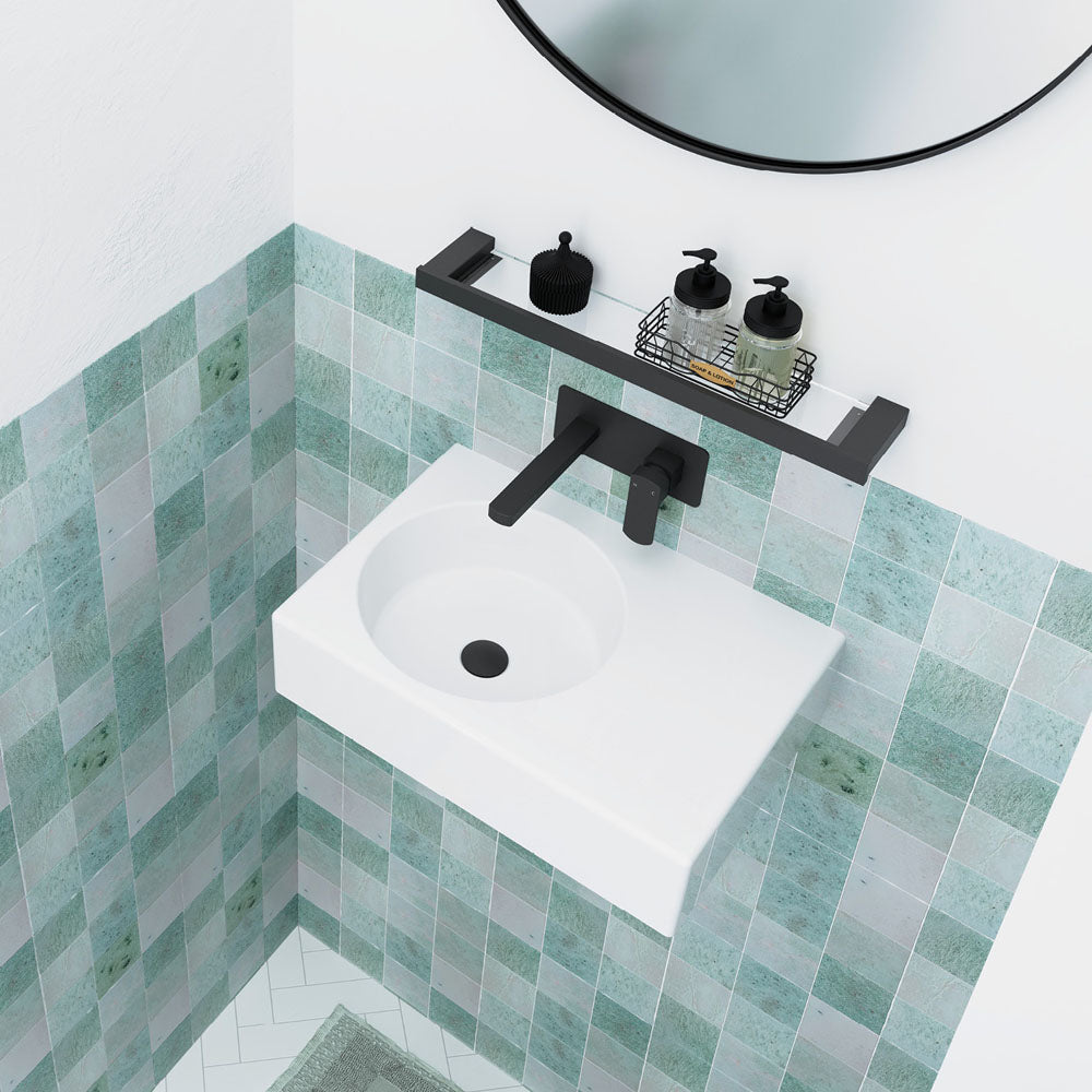 Fienza Reba Ceramic Wall Hung Basin Left Hand Bowl with Overflow NTH 600 x 425 x 168mm, Gloss White