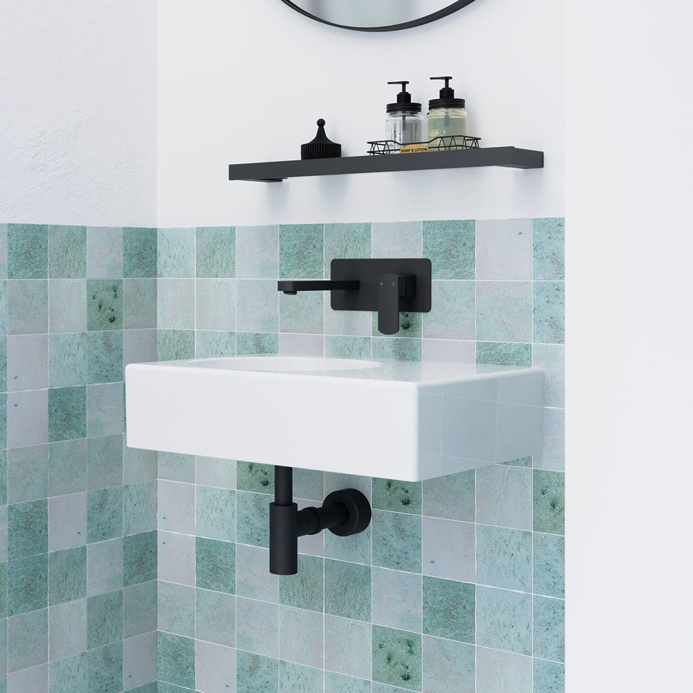 Fienza Reba Ceramic Wall Hung Basin Left Hand Bowl with Overflow NTH 600 x 425 x 168mm, Gloss White