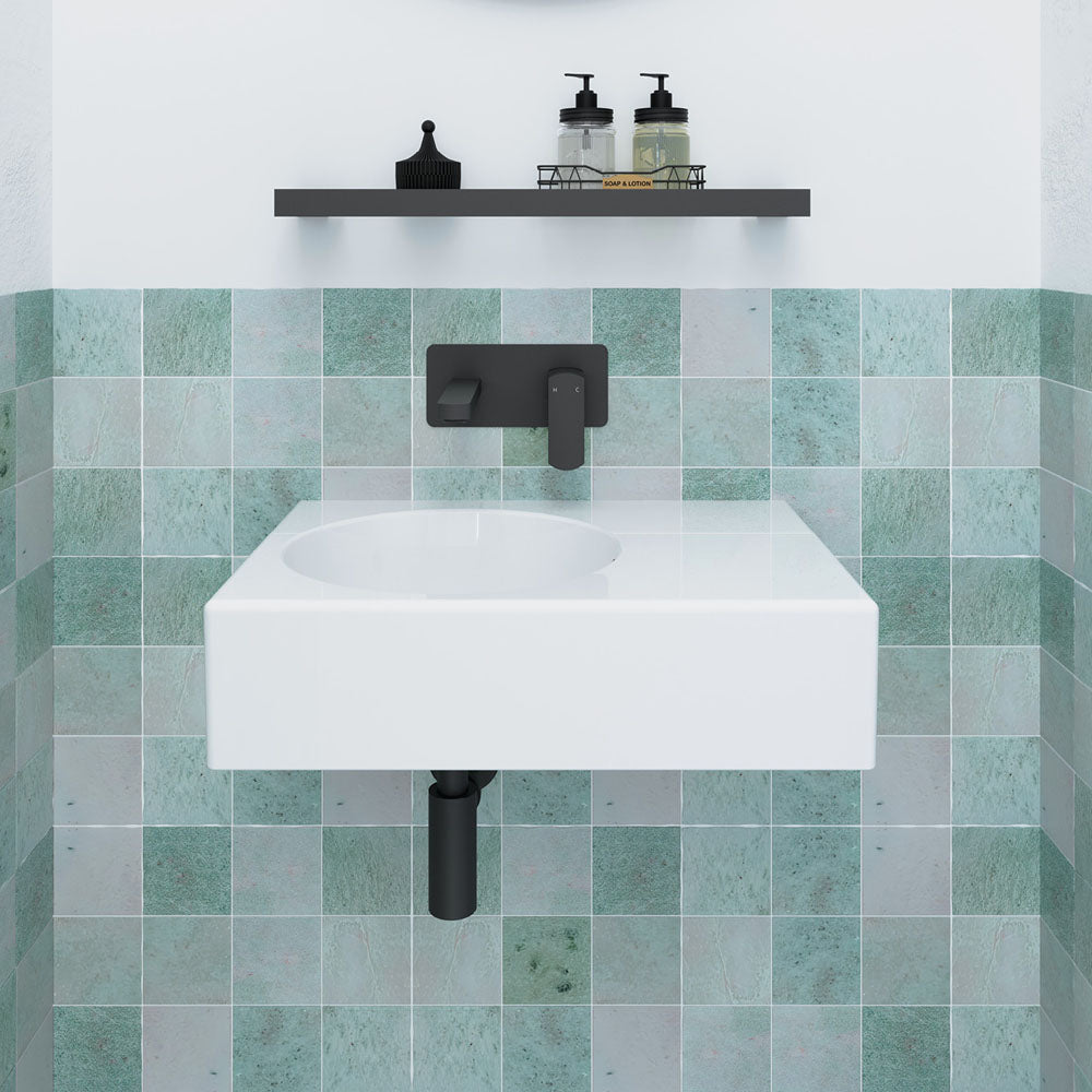 Fienza Reba Ceramic Wall Hung Basin Left Hand Bowl with Overflow NTH 600 x 425 x 168mm, Gloss White