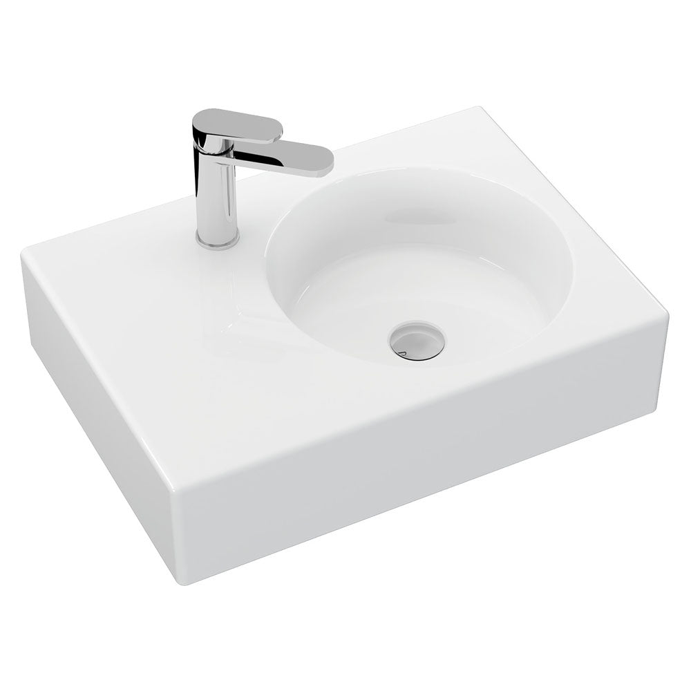 Fienza Reba Ceramic Wall Hung Basin Right Hand Bowl with Overflow 1TH 600 x 425 x 168mm, Gloss White