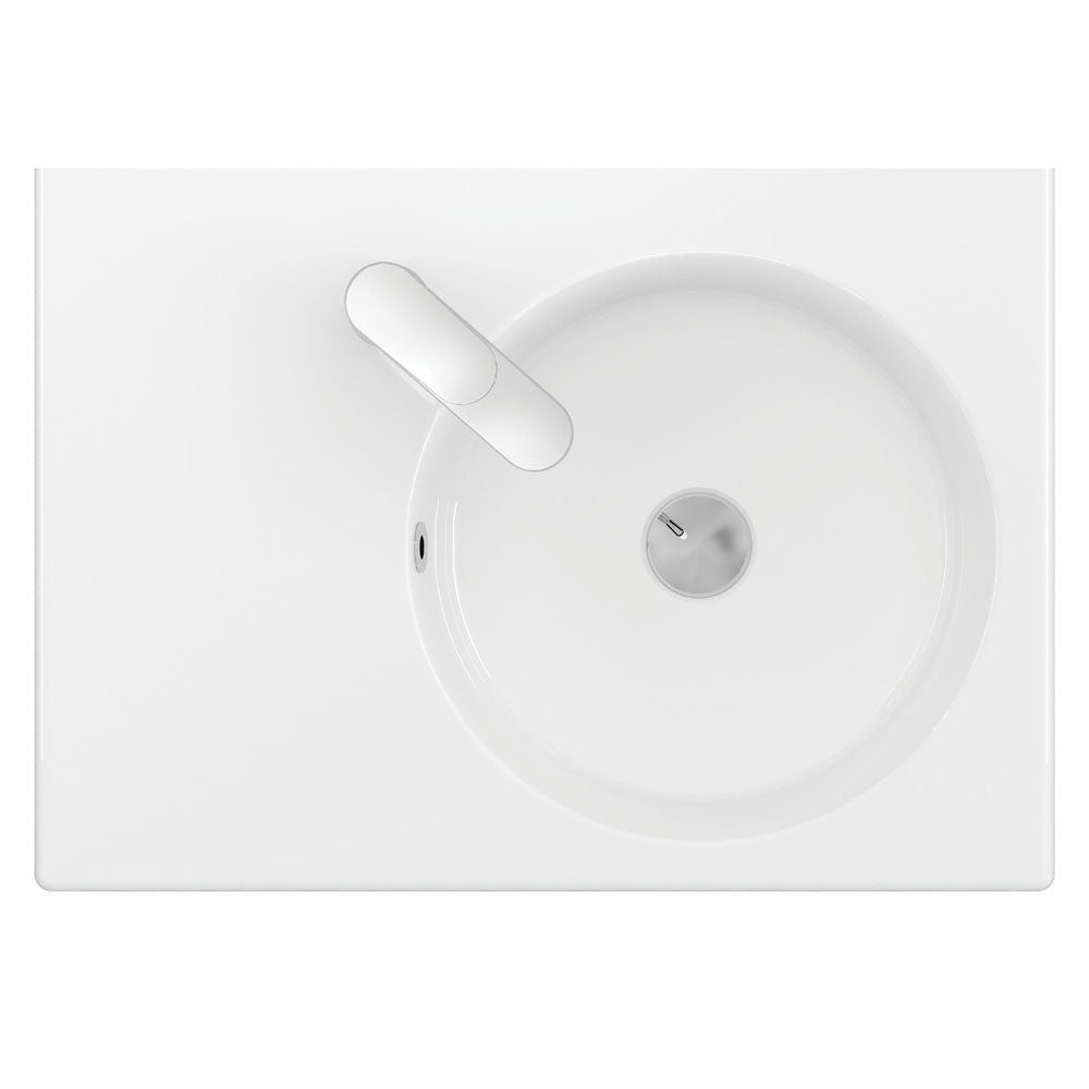 Fienza Reba Ceramic Wall Hung Basin Right Hand Bowl with Overflow 1TH 600 x 425 x 168mm, Gloss White