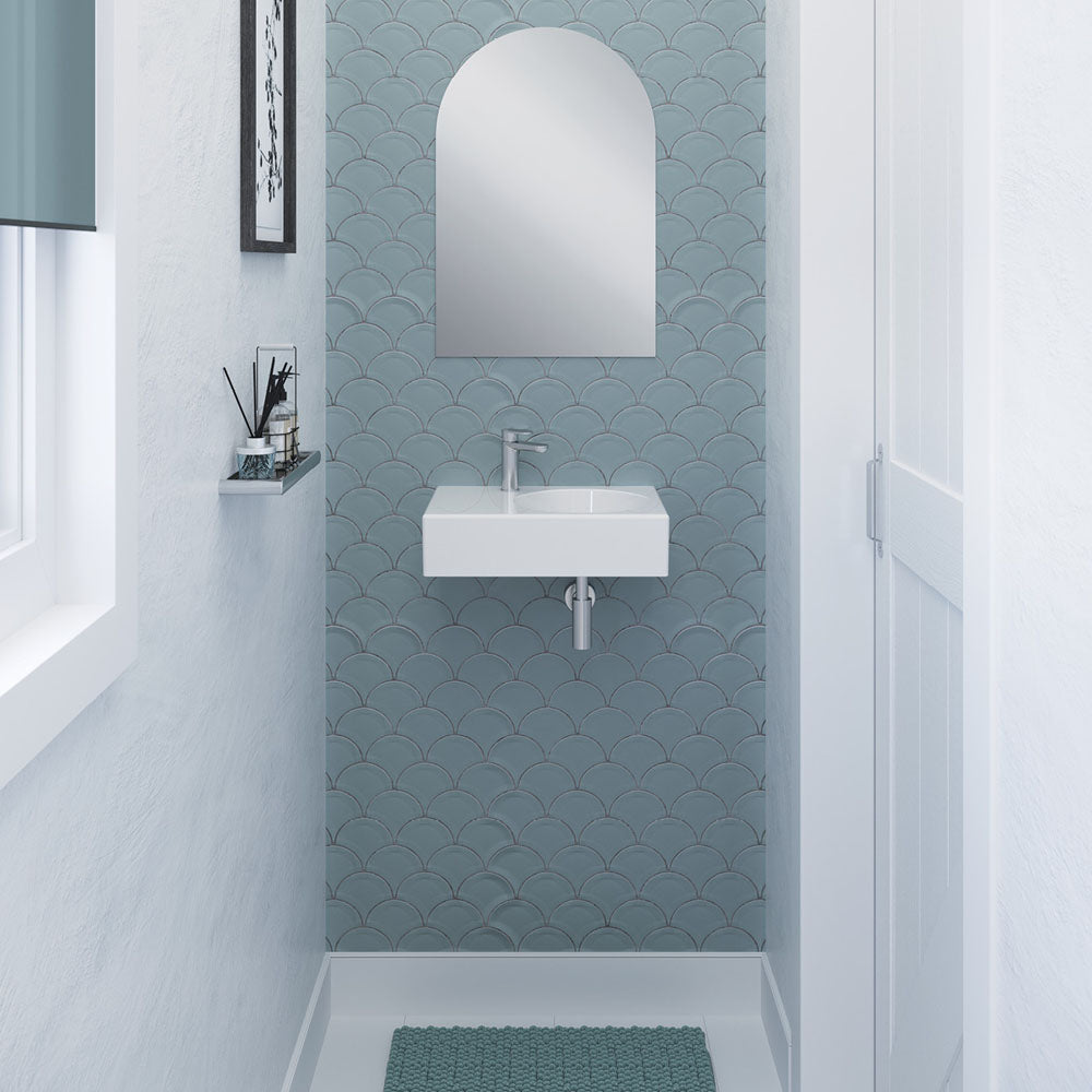 Fienza Reba Ceramic Wall Hung Basin Right Hand Bowl with Overflow 1TH 600 x 425 x 168mm, Gloss White