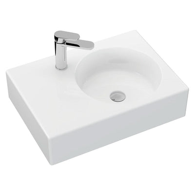 Fienza Reba Ceramic Wall Hung Basin Right Hand Bowl with Overflow 1TH 600 x 425 x 168mm, Gloss White