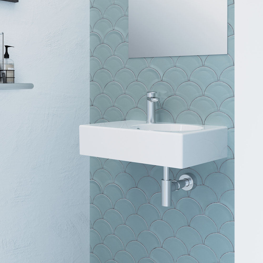 Fienza Reba Ceramic Wall Hung Basin Right Hand Bowl with Overflow 1TH 600 x 425 x 168mm, Gloss White