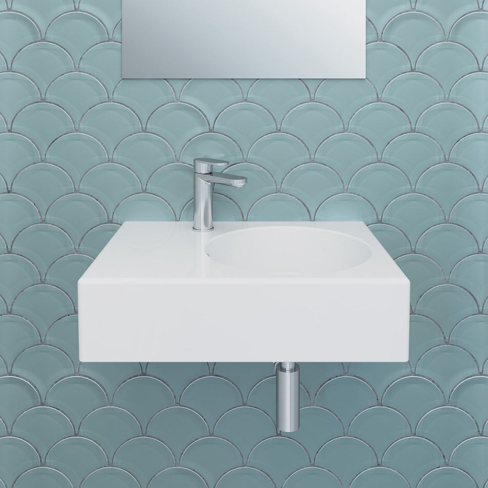 Fienza Reba Ceramic Wall Hung Basin Right Hand Bowl with Overflow 1TH 600 x 425 x 168mm, Gloss White