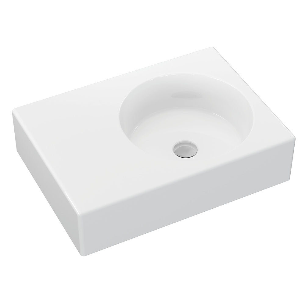 Fienza Reba Ceramic Wall Hung Basin Right Hand Bowl with Overflow NTH 600 x 425 x 168mm, Gloss White