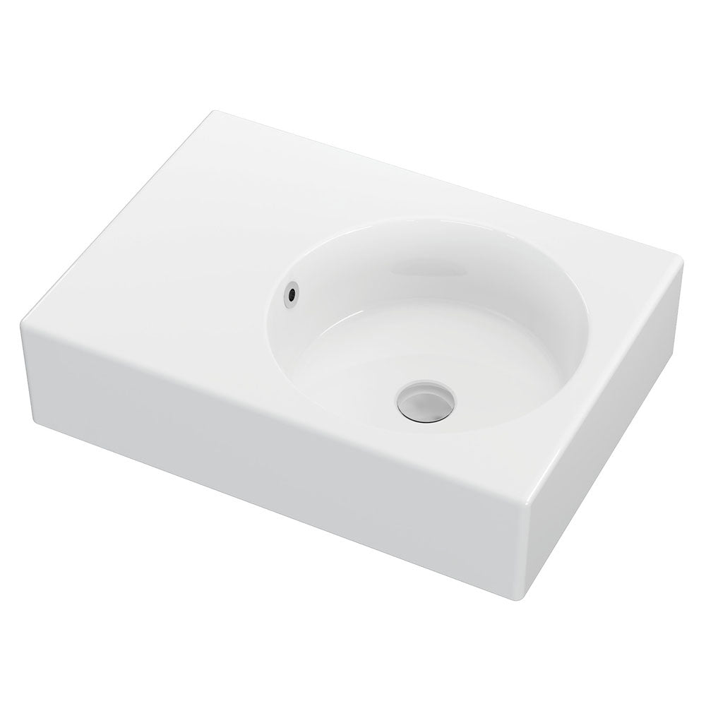 Fienza Reba Ceramic Wall Hung Basin Right Hand Bowl with Overflow NTH 600 x 425 x 168mm, Gloss White