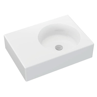 Fienza Reba Ceramic Wall Hung Basin Right Hand Bowl with Overflow NTH 600 x 425 x 168mm, Gloss White
