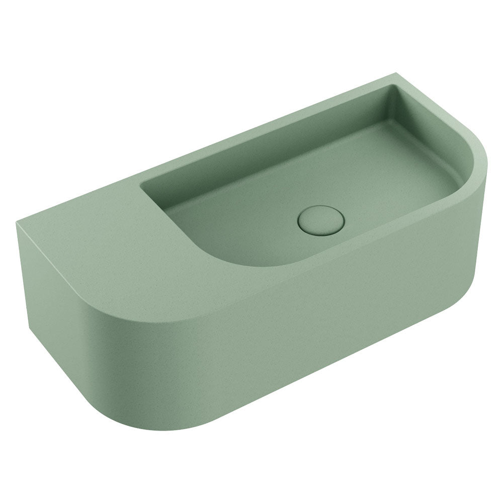 Fienza Blanca Concrete Wall Hung Basin RH Bowl 650 300 x 200mm Sage, Gloss White