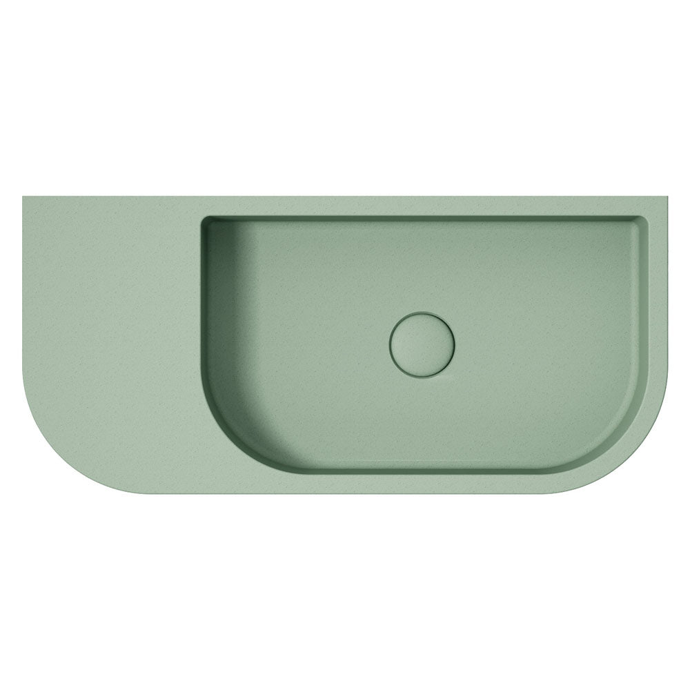 Fienza Blanca Concrete Wall Hung Basin RH Bowl 650 300 x 200mm Sage, Gloss White