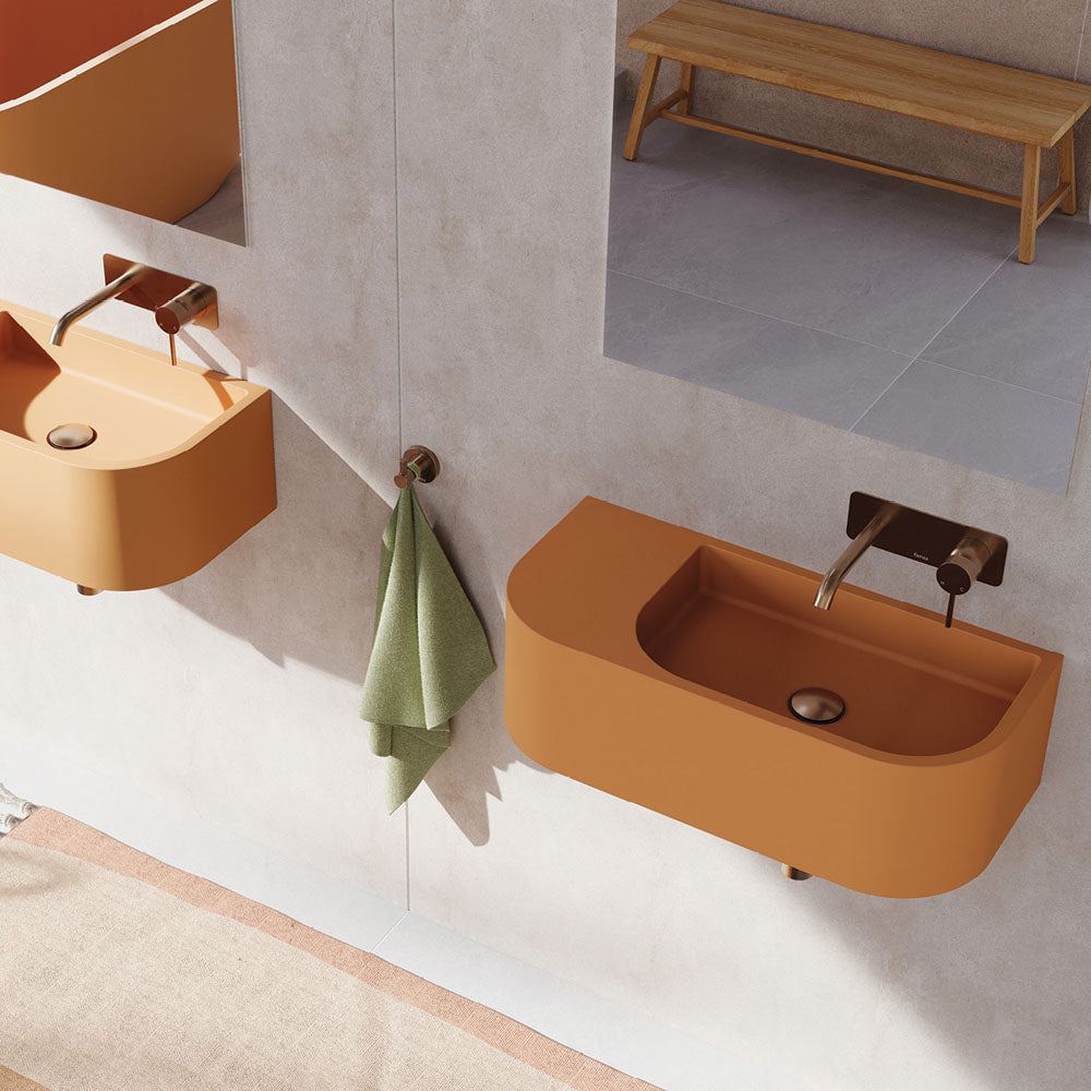 Fienza Blanca Concrete Wall Hung Basin RH Bowl 650 x 300 x 200mm Tuscan, Gloss White