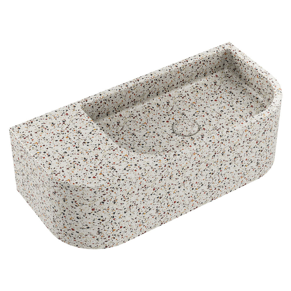 Fienza Blanca Concrete Wall Hung Basin RH Bowl 650 x 300 x 200mm Terrazzo, Gloss White