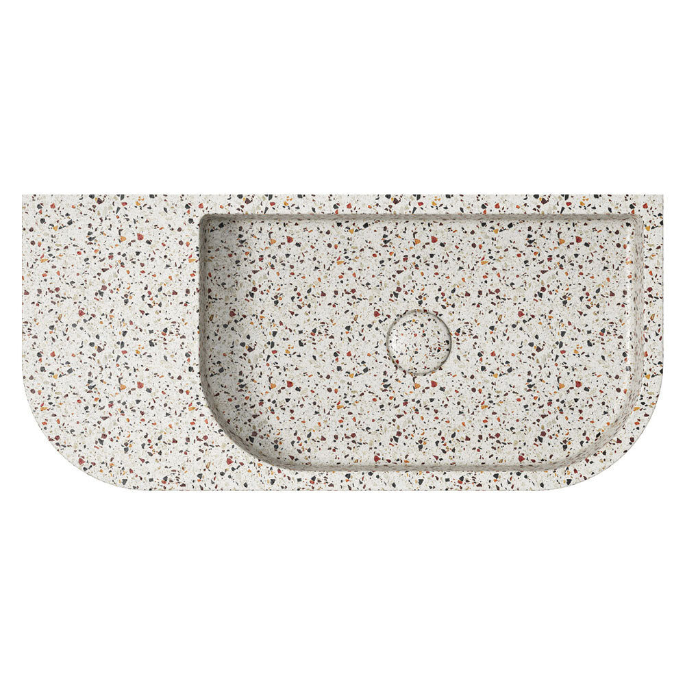 Fienza Blanca Concrete Wall Hung Basin RH Bowl 650 x 300 x 200mm Terrazzo, Gloss White