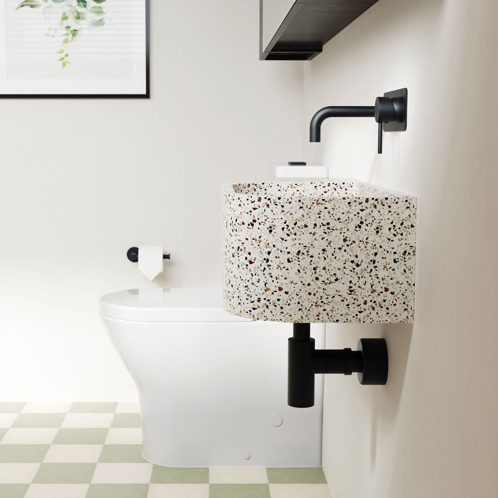 Fienza Blanca Concrete Wall Hung Basin RH Bowl 650 x 300 x 200mm Terrazzo, Gloss White