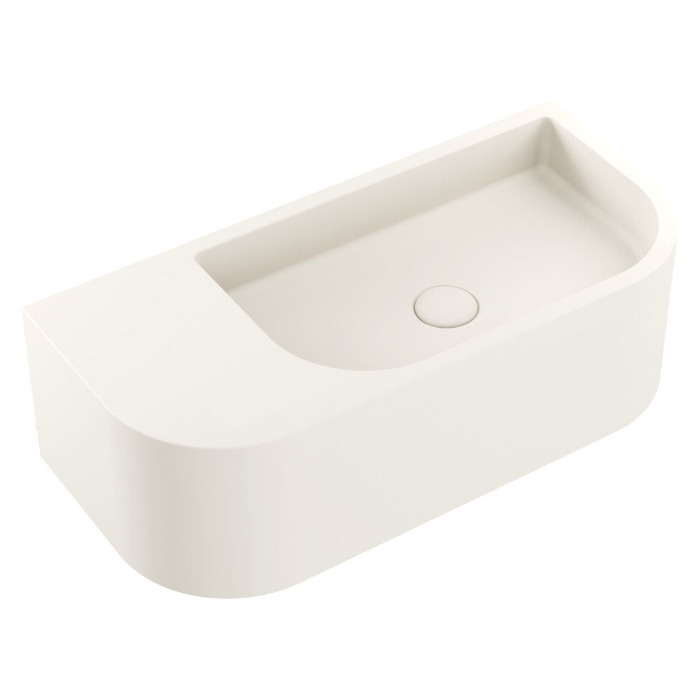 Fienza Blanca Concrete Wall Hung Basin RH Bowl 650 x 300 x 200mm Warm, White