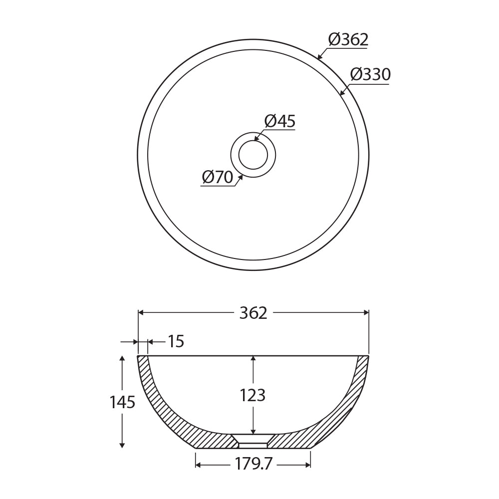 Fienza Alba Concrete Round Bowl Basin 362 x 145mm, Warm Grey