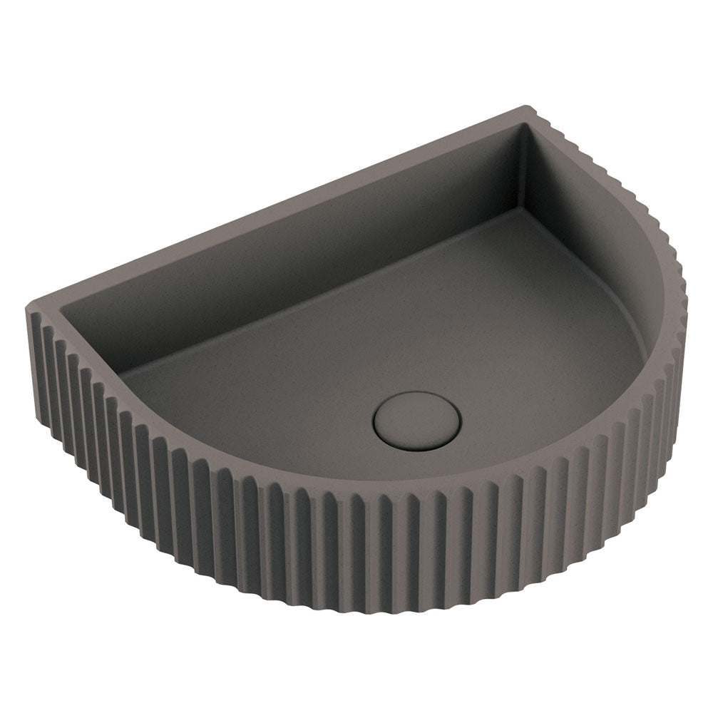 Fienza Valentina Concrete Fluted Arch Wall Basin 465 x 360 x 119mm, Warm Grey