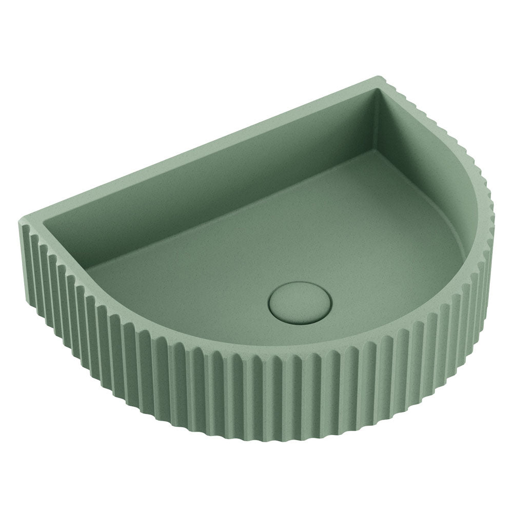 Fienza Valentina Concrete Fluted Arch Wall Basin 465 x 360 x 119mm Sage, Gloss White