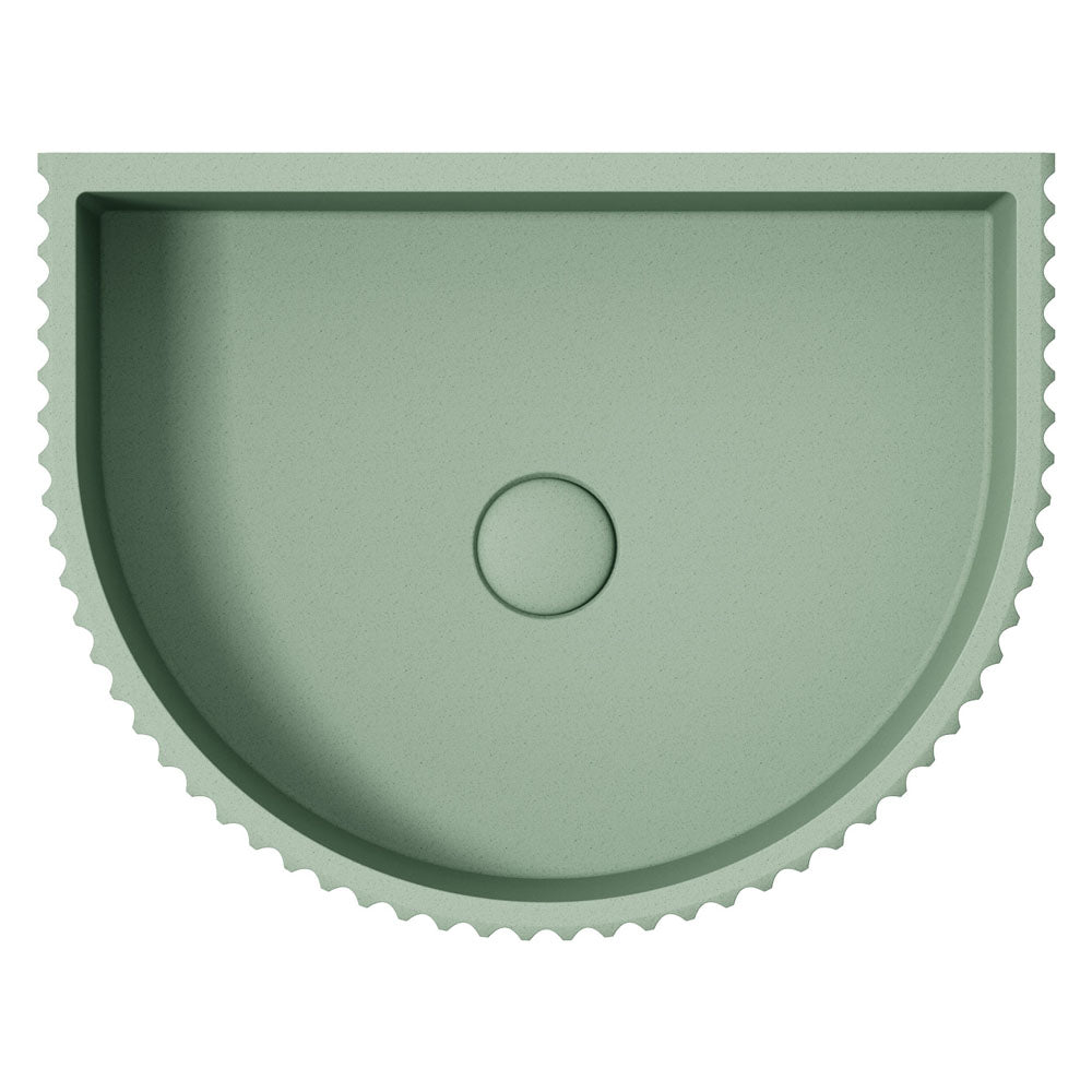 Fienza Valentina Concrete Fluted Arch Wall Basin 465 x 360 x 119mm Sage, Gloss White