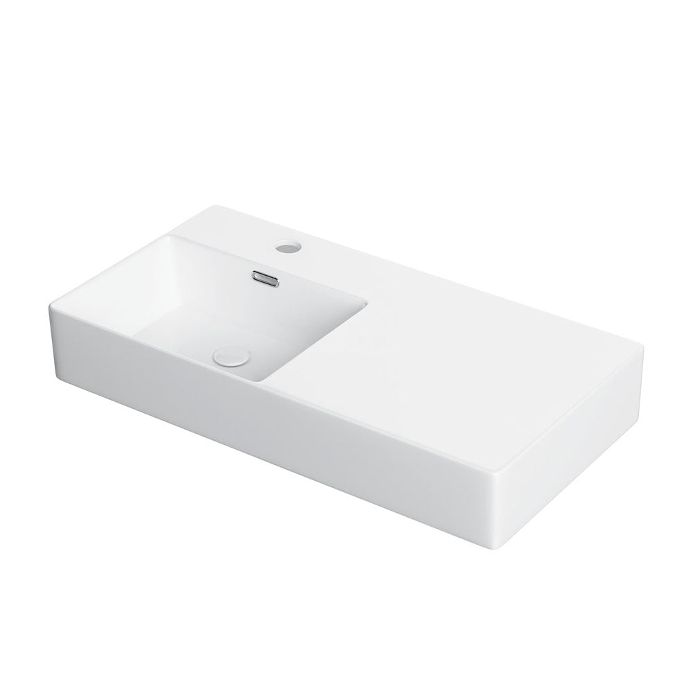 Fienza Petra 800 Wall Hung Left Hand Bowl Ceramic 800 x 420 x 120mm, White