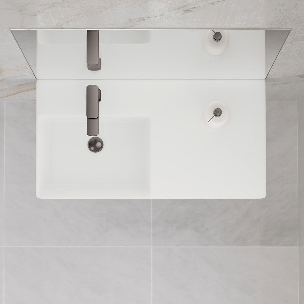 Fienza Petra 800 Wall Hung Left Hand Bowl Ceramic 800 x 420 x 120mm, White