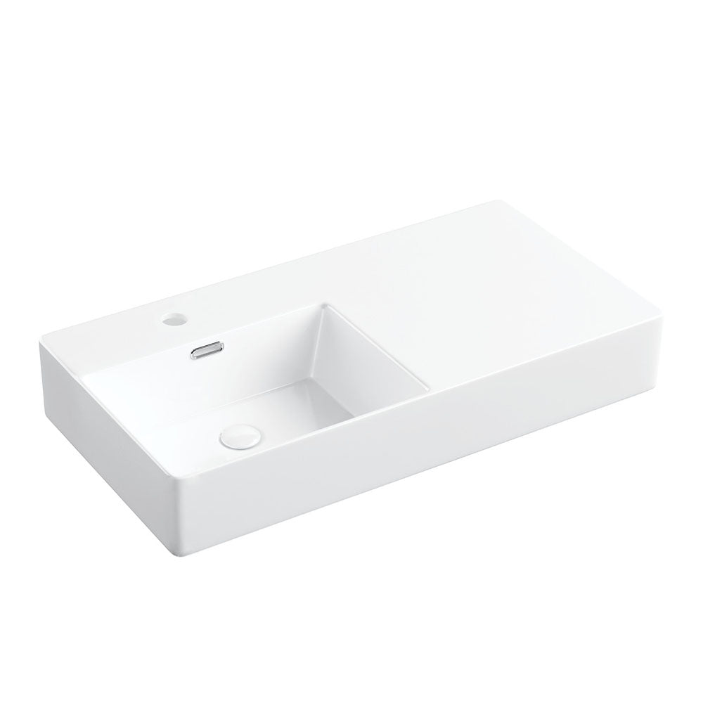 Fienza Petra 800 Wall Hung Left Hand Bowl Ceramic 800 x 420 x 120mm, White