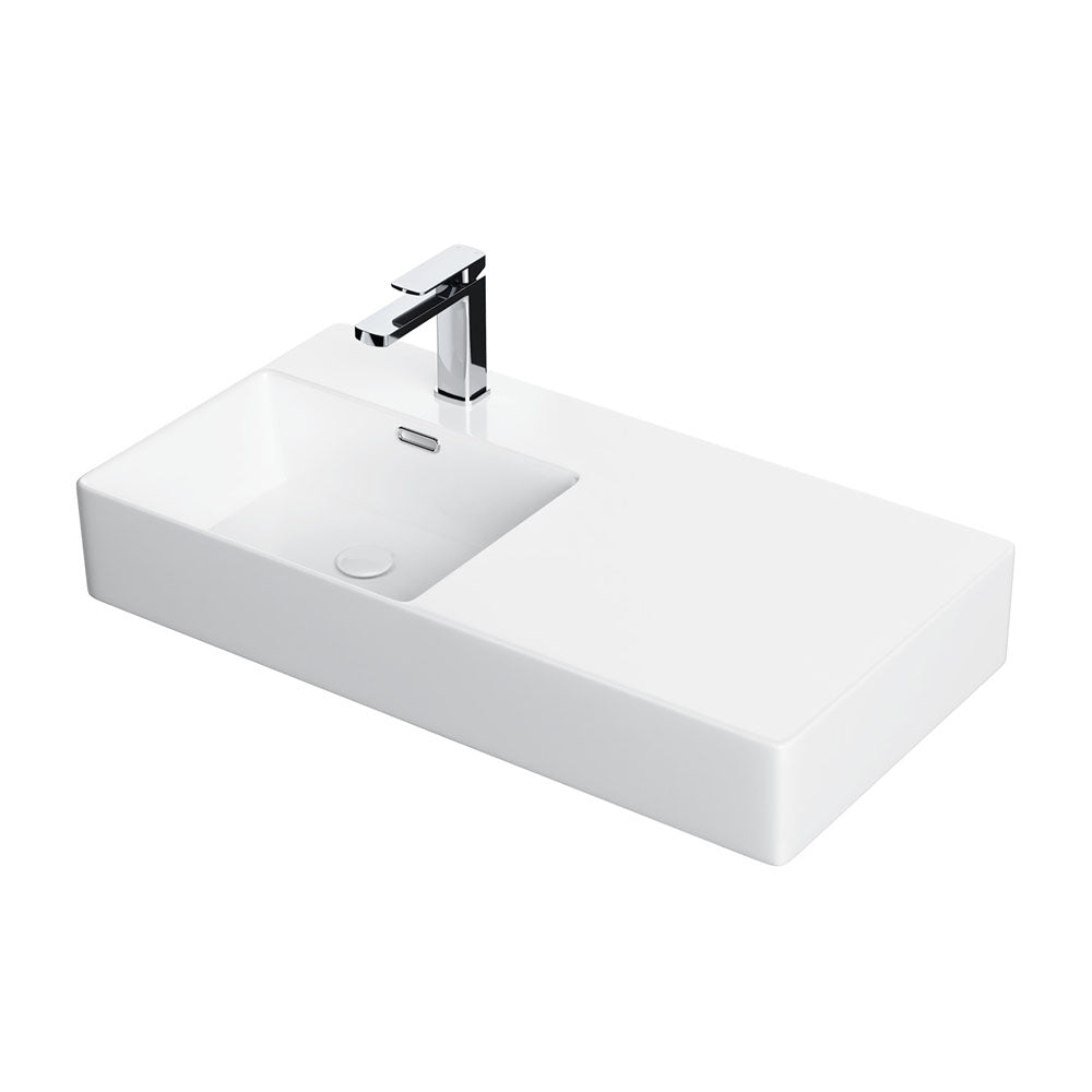 Fienza Petra 800 Wall Hung Left Hand Bowl Ceramic 800 x 420 x 120mm, White