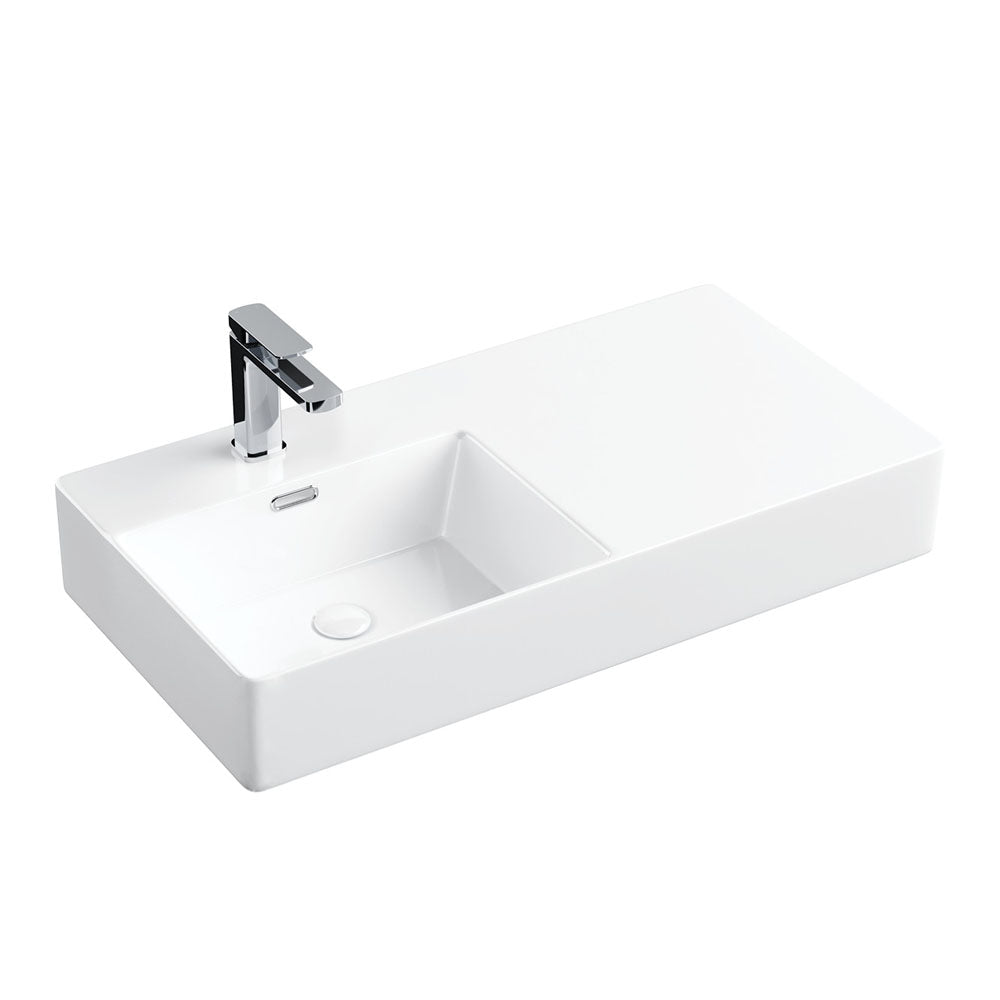 Fienza Petra 800 Wall Hung Left Hand Bowl Ceramic 800 x 420 x 120mm, White