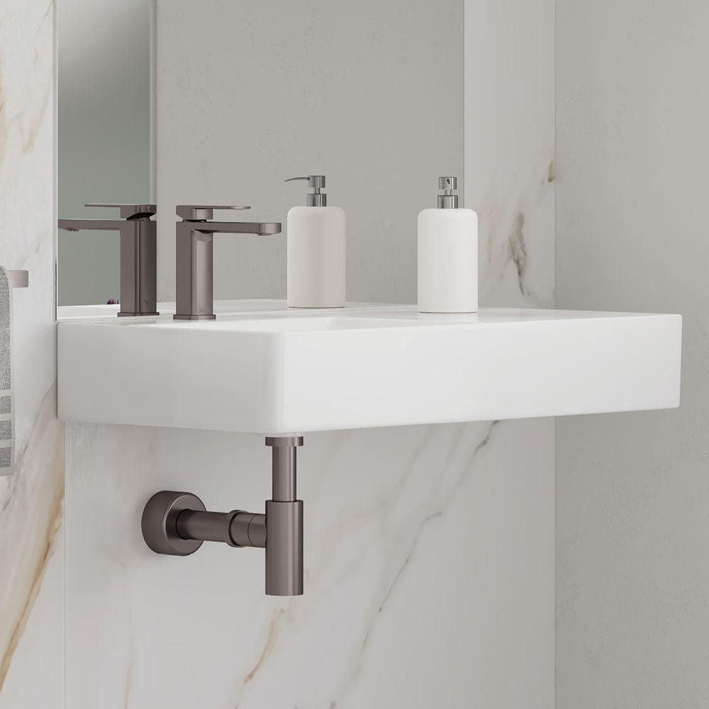 Fienza Petra 800 Wall Hung Left Hand Bowl Ceramic 800 x 420 x 120mm, White