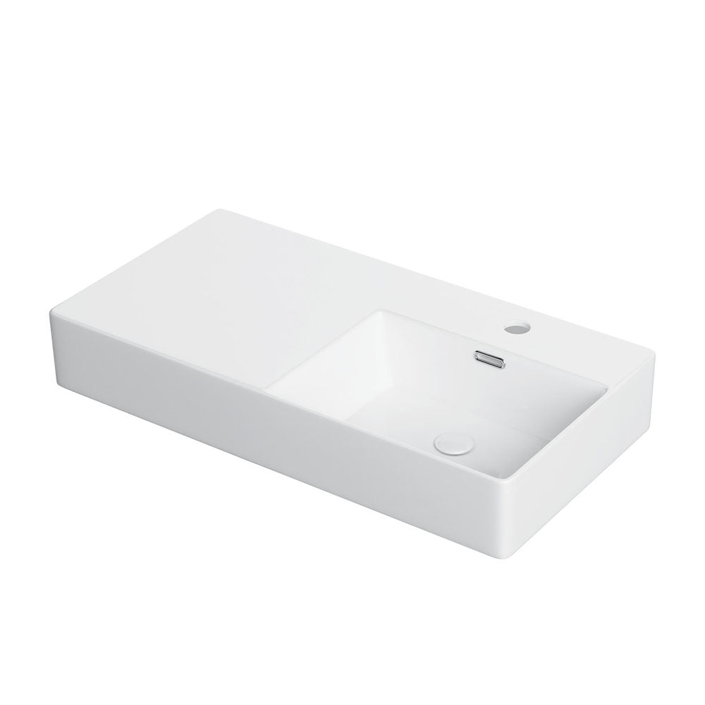 Fienza Petra 800 Wall Hung Right Hand Bowl Ceramic 800 x 420 x 120mm, White