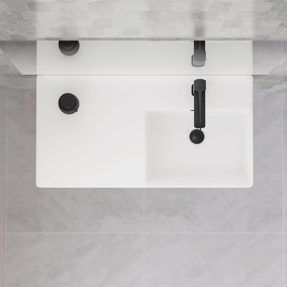 Fienza Petra 800 Wall Hung Right Hand Bowl Ceramic 800 x 420 x 120mm, White