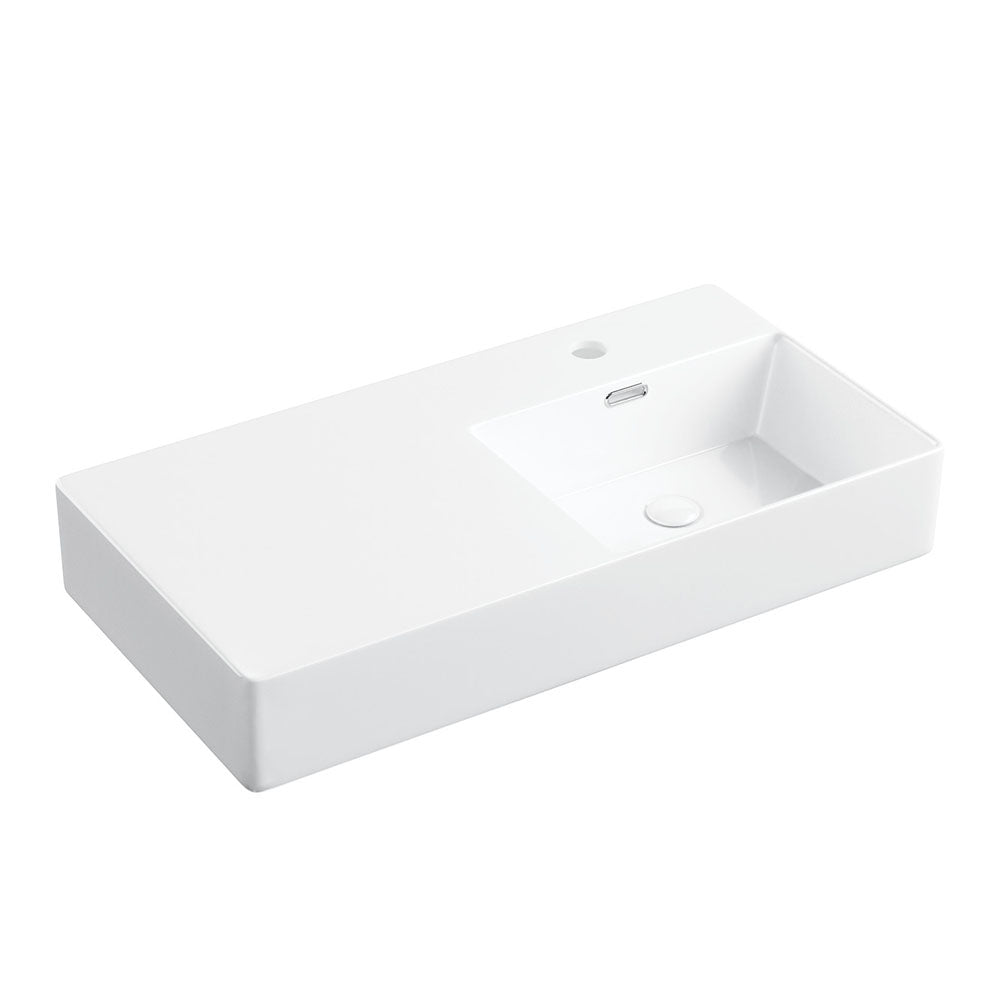 Fienza Petra 800 Wall Hung Right Hand Bowl Ceramic 800 x 420 x 120mm, White
