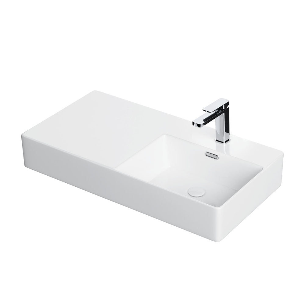 Fienza Petra 800 Wall Hung Right Hand Bowl Ceramic 800 x 420 x 120mm, White