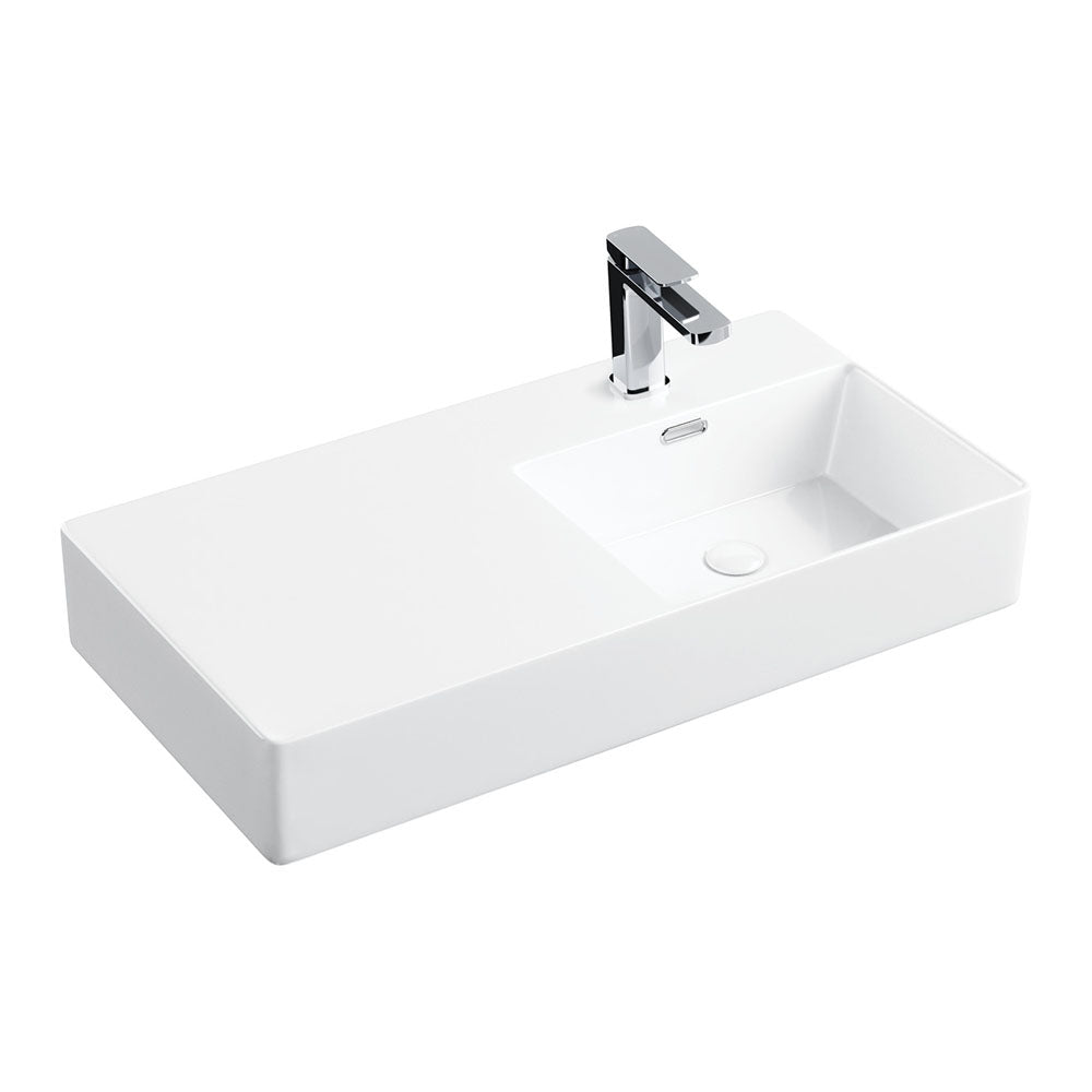 Fienza Petra 800 Wall Hung Right Hand Bowl Ceramic 800 x 420 x 120mm, White