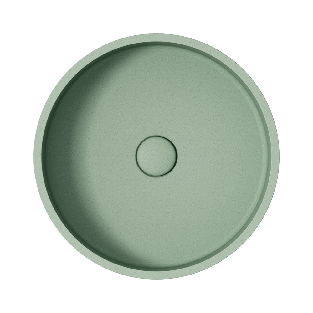 Fienza Jada Concrete Round Basin Above Counter 390 x 120mm Sage, Gloss White
