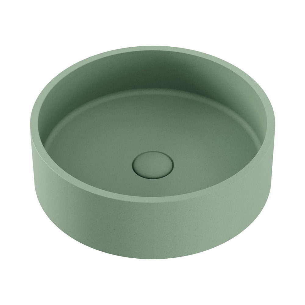 Fienza Jada Concrete Round Basin Above Counter 390 x 120mm Sage, Gloss White